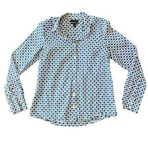 J.Crew Perfect Shirt 8 Honeypie Bumble Bee Hearts Blue Cotton Blouse Long Sleeve